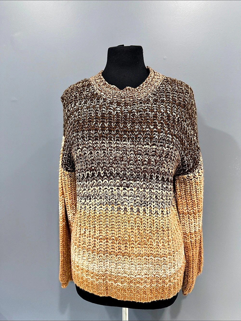 525 America Ombre Marl Yarn Crewneck Pullover Brown & Orange Small